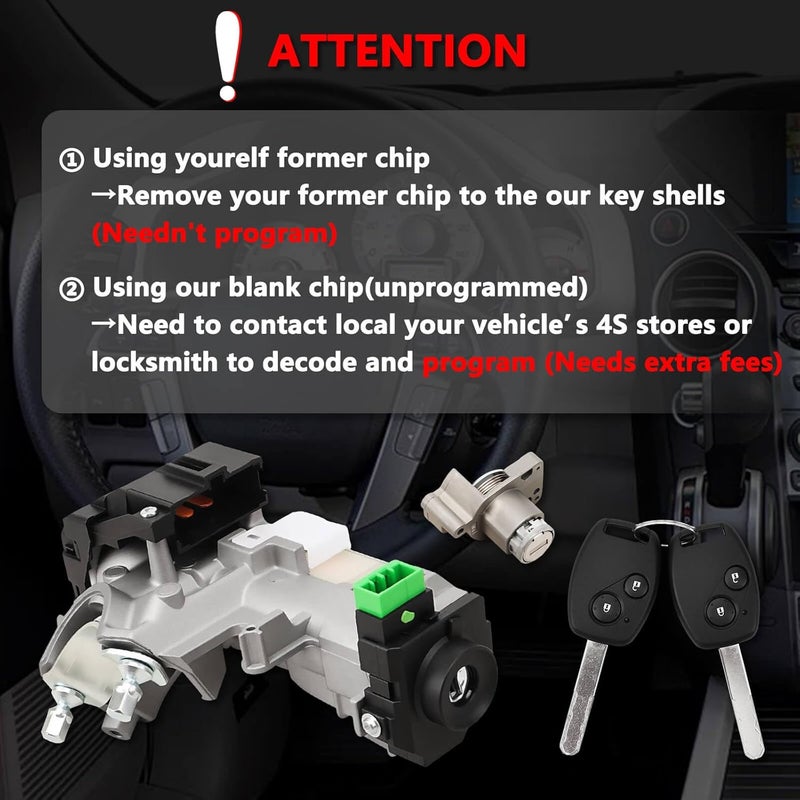 RAMATA 06351-SZA-A01 Ignition Switch Lock Cylinder with Key (with Blank Chip) Compatible with 2009 2010 2011 2012 2013 2014 2015 Honda Pilot, Replace # 72185-SZA-A01(Ignition Chip: 46,Frequency: 315Hz - Image 2